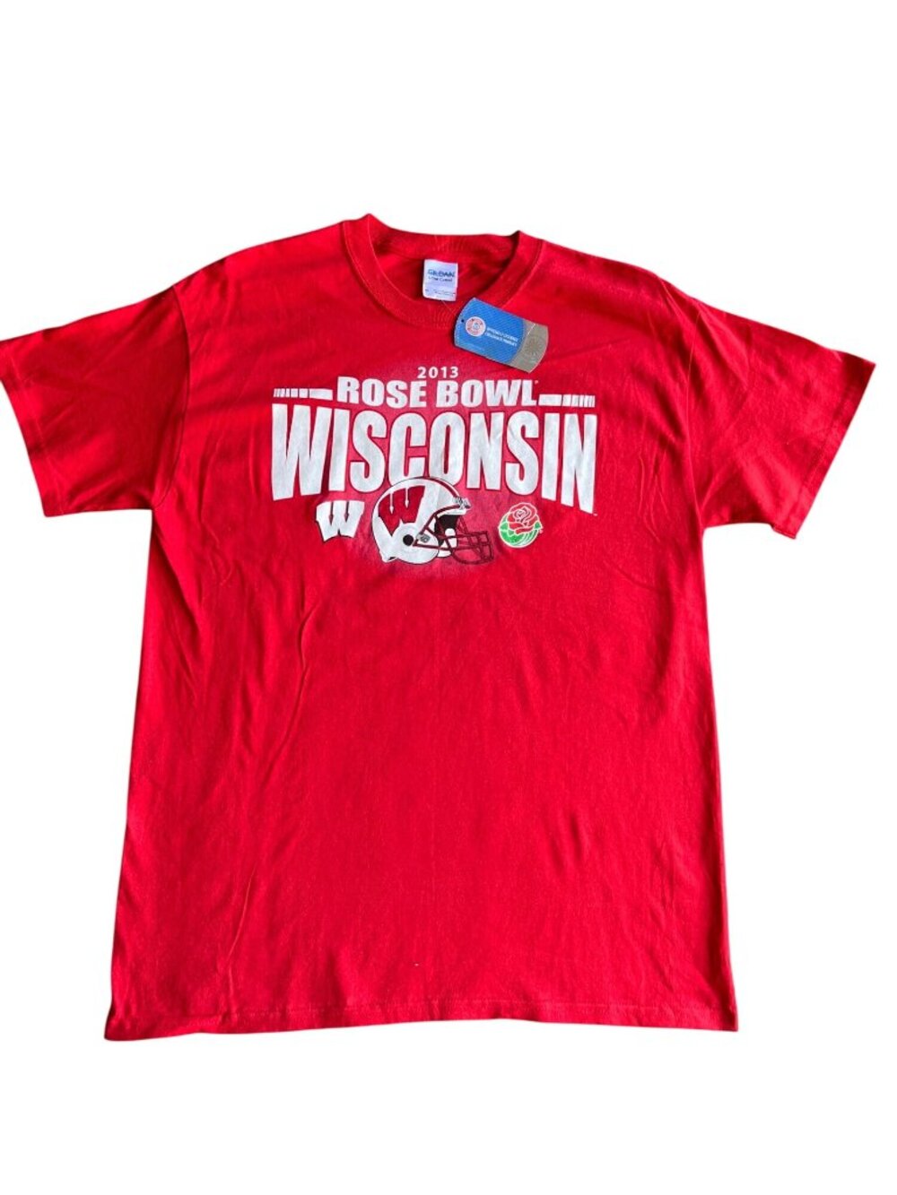 2013 Rose Bowl Wisconsin T Shirt NEW Gildan Cotton M Red NWT 19 x 27